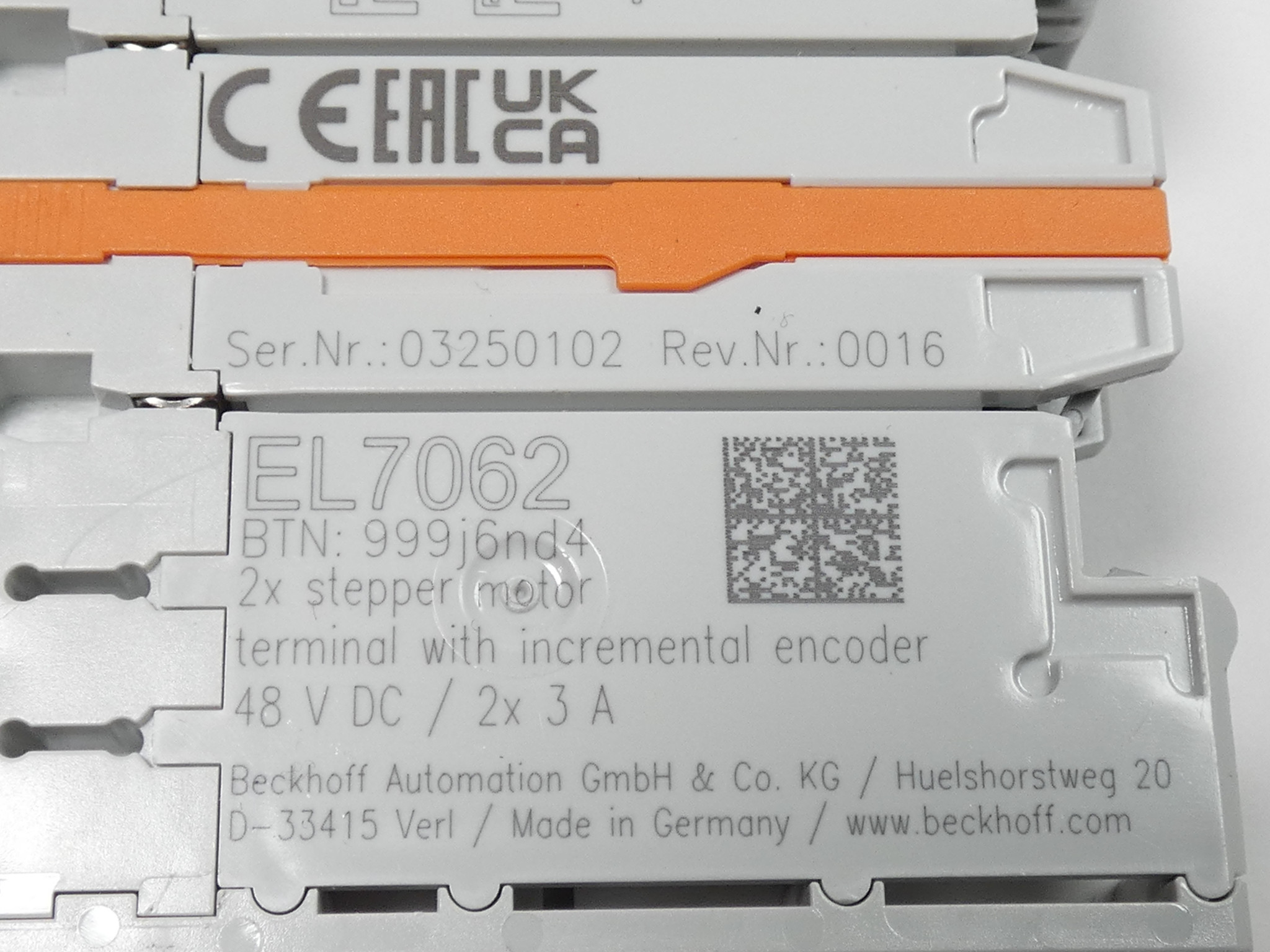Beckhoff EL7062 EtherCAT Terminal 2x Stepper Motor Incremental