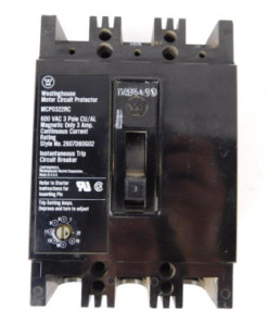 Westinghouse MCP0322RC 3P 3A 600V Motor Circuit Protector